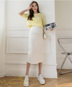 スカート | マタニティ膝丈 ひざ カジュアル マタニティウェア レディース 夏服 サマー ひざ下丈 ウエスト調整 お出かけ マタニティ 裾口スリット 妊婦