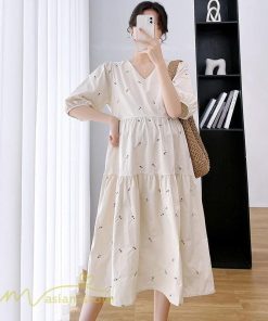 ワンピース | マタニティレディース 着痩せ 半袖 サマーマタニティウェア 上品 Aライン ゆる大きいサイズ お出かけ 韓国風 Vネック 妊婦服