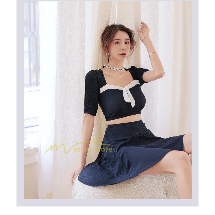 水着 | レディース ワンピース型 体型カバー 温泉2点セット 水着セット セクシー お洒落 可愛い 20代30代40代 無地 セパレート 韓国ファッション 着痩せ