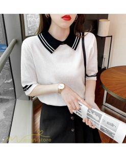 tシャツ・カットソー | レディース トップス Tシャツ 着痩せ ニット きれいめ 女性着 ポロ 着回し 学院風 5分袖 可愛い 配色切替 上品 サマー風 20代 アウトドア 夏コーデ 新作 人気