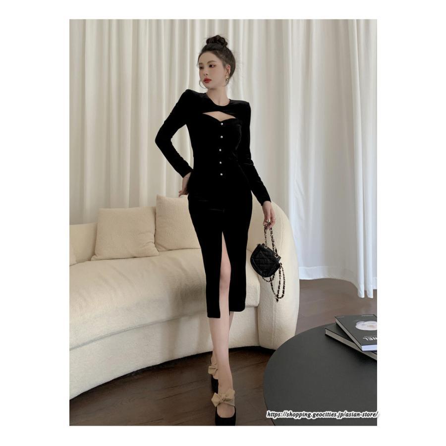 ワンピース | ワンピースタイトワンピース長袖 上品 セクシー高級感 タイトヒップアップ タイト スリム 美ライン シルエット お呼ばれ エレガント