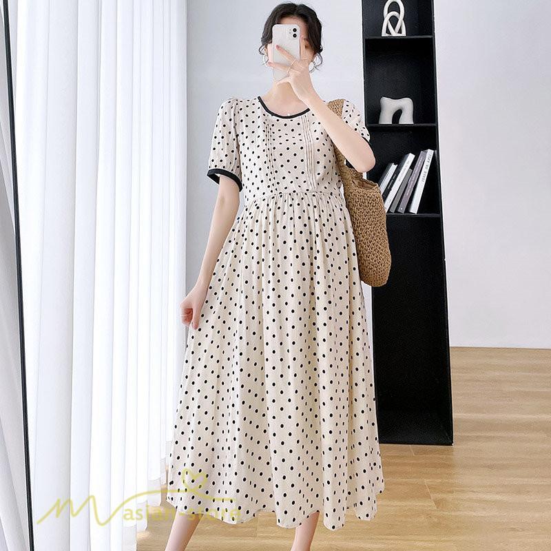 ワンピース | マタニティレディース 着痩せ ドット柄 Aライン半袖 ゆったり マタニティウェア 上品 産前 サマー おしゃれ お出かけ 妊婦服