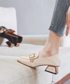 パンプス | スクエアトゥ チャンキーヒール ミドルヒール スリッポン レディース スリップオン シューズ 太ヒール ローファー 黒 22.5cm-25cm ブラック 30代