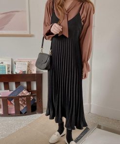 ロングスカート | ロングワンピース シンプル 無地 重ね着 フェミニン フレアキャミワンピ 着やせ レディース キャミソールワンピース プリーツ