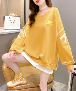 パーカ | カジュアル体型カバー レディース 韓国風 トップス ゆったり パーカートレーナー 長袖 スウェット チュニックロンT レイヤード風