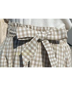 スカート | フレアロングレデイース リネンウエストゴム 綿麻混 マキシマキシ リゾート チェック柄 体型カバー