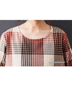 マキシ | チェック柄ワンピースリネン風 長袖ワンピース 30代レディース秋物長袖 綿麻風 ゆったり ゆるシルエット 大人 可愛い 通学通勤 リネンワンピ チェック柄 50代