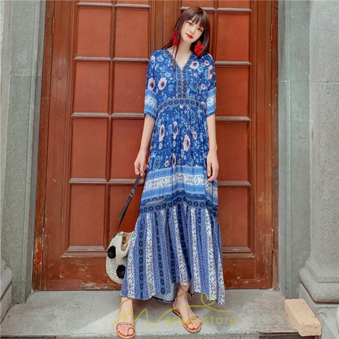 マキシ | ワンピース ロングワンピース エスニックワンピース コットン リゾートワンピース ワンピ 半袖 大人 夏 ゆったり リゾート お出かけ 普段使い きれいめ