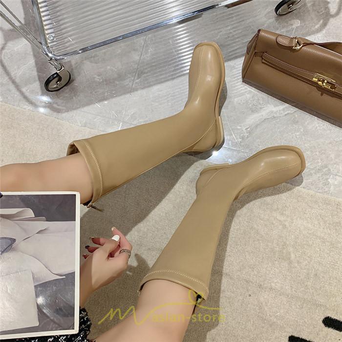 ロングブーツ | レディース ロング丈 太ヒール スクエアトゥ トレンド PU 黒 シンプル コスプレ 美脚 おしゃれ 歩きやすい 履きやすい 滑にくい かわいい