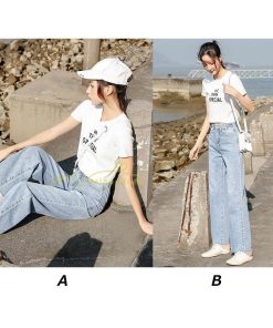 ジーンズ、デニム | デニムパンツ 裾フリンジ スタイリッシュ ハイウエスト ストレートパンツ デイリーコーデ ワイドパンツ 夏コーデ 2020新制作 シングルブレスト マキシ丈パンツ