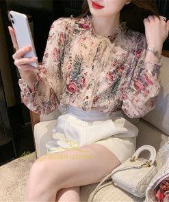 シャツ・ブラウス | ブラウス レディース きれいめ 40代 春夏秋新作 オシャレシフォンブラウス 花柄シャツ 長袖トップス 大人 通勤OL リボン付き シャツ30代 ゆったり 50代 上品