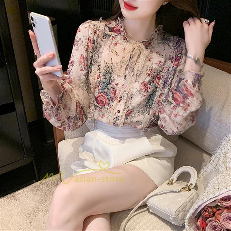 シャツ・ブラウス | ブラウス レディース きれいめ 40代 春夏秋新作 オシャレシフォンブラウス 花柄シャツ 長袖トップス 大人 通勤OL リボン付き シャツ30代 ゆったり 50代 上品