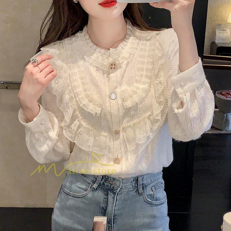 シャツ・ブラウス | ブラウス レディース きれいめ 春秋 40代 30代 長袖 カジュアルブラウス 可愛い おしゃれ 韓国風 通勤 着回し お出かけ エレガント 着痩せ 上品 レースシャツ