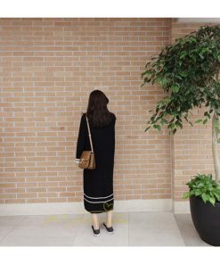 在庫ある | 短納期ロングニットワンピース ロングワンピ カットソー 長袖 トップス Vネック ゆったりセーターニット 体型カバー OL ストレートニットワンピ 通学通勤