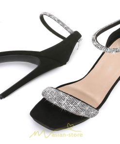 パンプス | ハイヒール 痛くない 歩きやすい 黒 レディース 8cm ジッパー ストラップ 大きいサイズ 2022新作 美脚 人工水晶 きらきら 疲れない おしゃれ 飾り