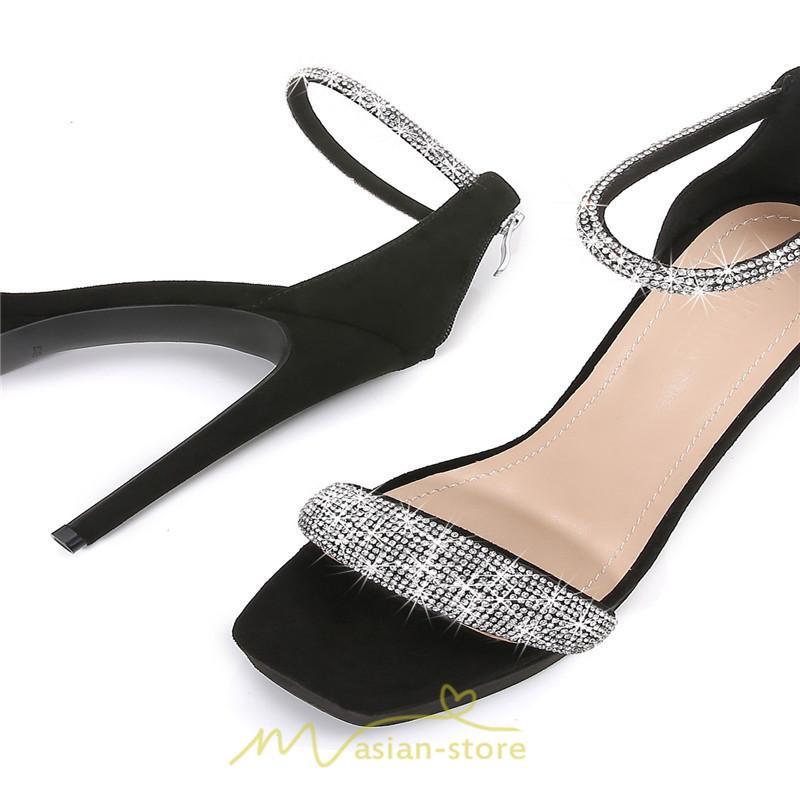 パンプス | ハイヒール 痛くない 歩きやすい 黒 レディース 8cm ジッパー ストラップ 大きいサイズ 2022新作 美脚 人工水晶 きらきら 疲れない おしゃれ 飾り