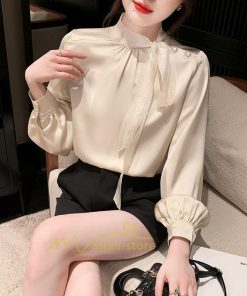 シャツ・ブラウス | ブラウス リボン リボンタイ バルーン袖 バルーンスリーブ シャツ 無地 長袖シャツ ファッション カジュアル エレガント 細身 OL オシャレ 通勤 新作 優雅 上品