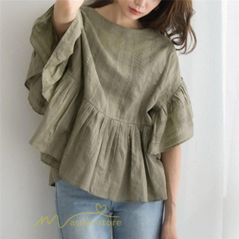 シャツ・ブラウス | シャツ ブラウス レディース きれいめ 春秋 40代 30代 韓国風 フレア 通勤 女性 服装 スーツ 大人 無地 着痩せ オフィスカジュアル 半袖ブラウス 上品 春夏