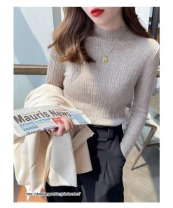 ニット・セーター | カットソー ニット レディース リブニット 長袖 秋冬 春 トップス スリム ストレッチ インナー 無地 プルオーバー 着痩せ 長袖ニット 通学通勤 長袖カットソー