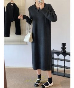 ニットワンピース | ワンピース 春 春服 レディース 長袖 ゆったり vネック 着痩せ 可愛い おしゃれ 大人フェミニン 女子会 通勤 デート お出かけ 秋冬