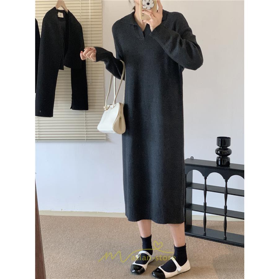 ニットワンピース | ワンピース 春 春服 レディース 長袖 ゆったり vネック 着痩せ 可愛い おしゃれ 大人フェミニン 女子会 通勤 デート お出かけ 秋冬