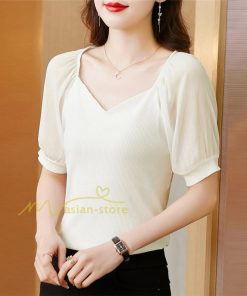 ｔシャツ・カットソー | シャツ レディース 春夏新作 40代 半袖 ニットトップス 無地Tシャツ Vネック 20代30代40代50代 エレガント カジュアル ファッション 着痩せ 人気 お出かけ 上品