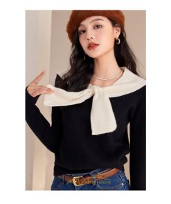 ニット・セーター | 長袖 ニット セーター Tシャツ レディース トップス 秋新作 ママ 人気 秋コーデ 激安 蝶結び 切り替え 2022新作 上品 可愛い オシャレ キレイめ 韓国風