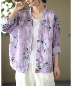 カーディガン | 麻混 レディース 花柄 初秋 リネン カジュアル Vネック 長袖 羽織 きれいめ 春 夏 秋 薄手 おしゃれ 40代50代 ゆったり 20代30代 大きいサイズ