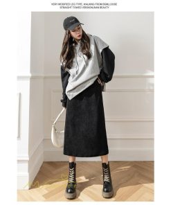 スカート | Aライン秋冬コーデ ウエストゴム カジュアル 20代 30代 着痩せ 秋 冬 ひざ下丈 パイル地 OL 40代 ポケット ビジネス 50代 裾口スリット