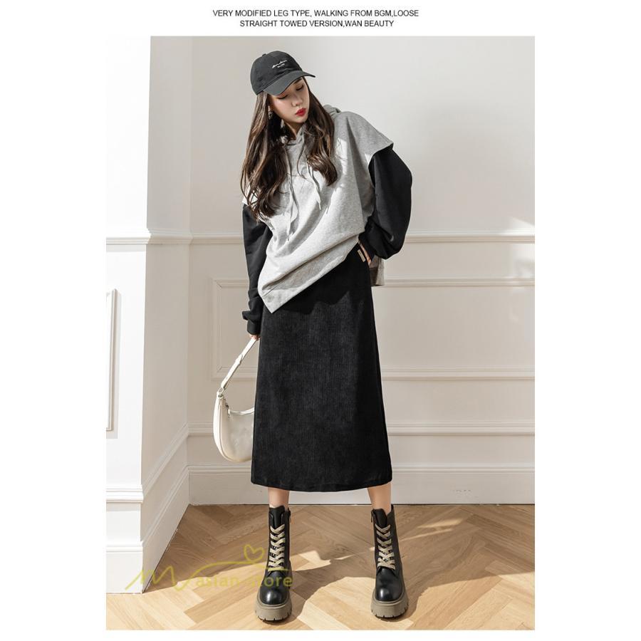 スカート | Aライン秋冬コーデ ウエストゴム カジュアル 20代 30代 着痩せ 秋 冬 ひざ下丈 パイル地 OL 40代 ポケット ビジネス 50代 裾口スリット