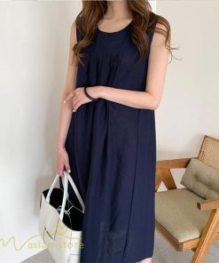 マキシ | ワンピース ノースリーブ 夏服 麻混 リネン混 春夏 カジュアル Aラインワンピース 綿麻 レディース フリーサイズ 夏 ロング丈 ギャザー きれいめ 無地