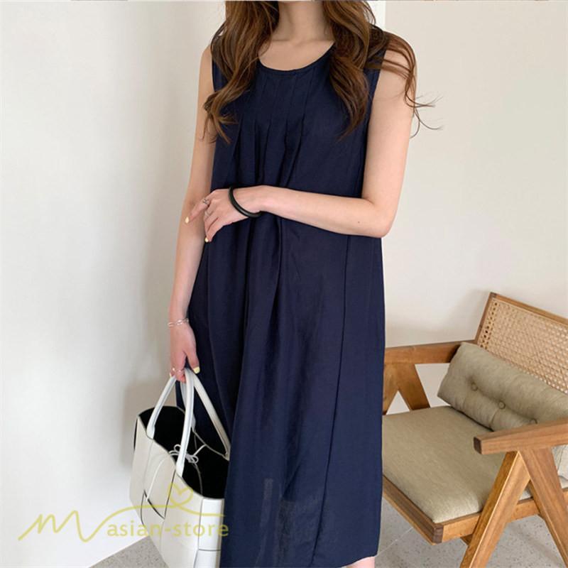 マキシ | ワンピース ノースリーブ 夏服 麻混 リネン混 春夏 カジュアル Aラインワンピース 綿麻 レディース フリーサイズ 夏 ロング丈 ギャザー きれいめ 無地