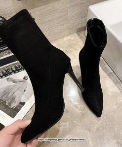 ブーツ | ハイヒール 10cmヒール 黒 レディース ポインテッドトゥ ピンヒール パンプス スエード調 可愛い おしゃれ 靴 秋 通勤 冬 美脚 高級感