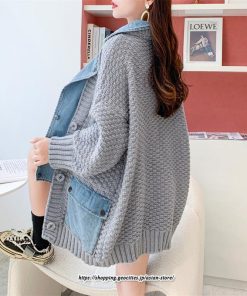 コート・ジャケット | ジャケット レディース 長袖 トップス ニット ニットカーディガン 切り替え デニム アウター 配色 デザイン おしゃれ 冬 カジュアル 2022 秋 カーディガン