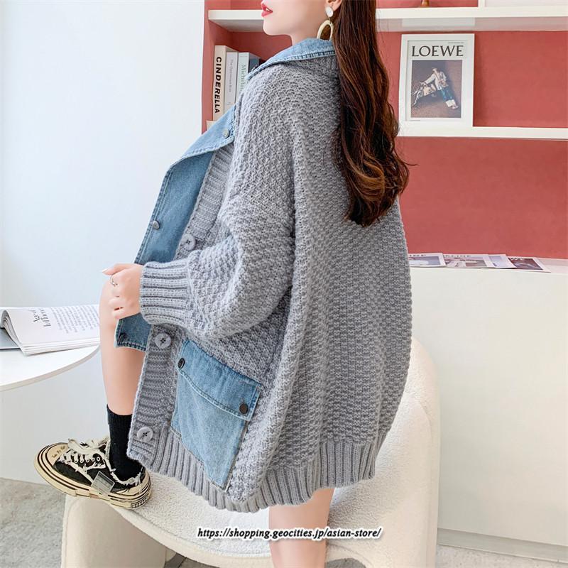 コート・ジャケット | ジャケット レディース 長袖 トップス ニット ニットカーディガン 切り替え デニム アウター 配色 デザイン おしゃれ 冬 カジュアル 2022 秋 カーディガン