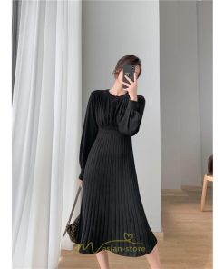 ニットワンピース | レディース 冬 きれいめ ロング おしゃれ 秋冬 長袖 送料無料 着痩せ 無地 通勤 提灯袖 可愛い パフスリーブ 20代30代40代50代