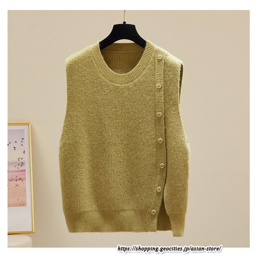 ベスト | ニットレディース トップス Uネック タンクトップ ノースリーブ 袖なし インナー ニット 女ニット セーター 20代30代 レイヤード風 重ね着風