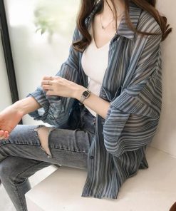 カーディガン | シフォンシャツブラウス 長袖 透け感 冷房対策 日焼け防止 無地 羽織り 体型カバー 大人 通学通勤 夏秋 トレンド フェミニン