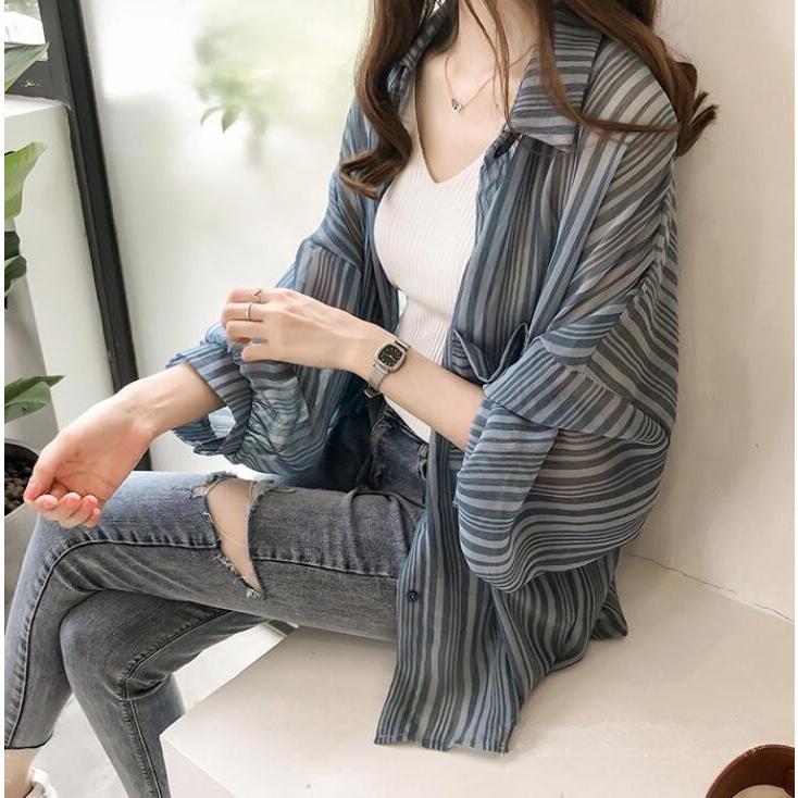 カーディガン | シフォンシャツブラウス 長袖 透け感 冷房対策 日焼け防止 無地 羽織り 体型カバー 大人 通学通勤 夏秋 トレンド フェミニン