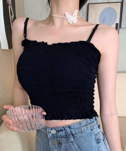 キャミソール | インナー ベアトップ レディース ストラップ付き チューブトップ トップス 韓国ファッション ストレッチ ギャザー飾り フリル