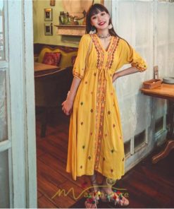 マキシ | ワンピース レディース コットン リゾート かわいい 五分袖 Ｖネック 花柄 上品 ロング丈 ファッション エスニック風 体型カバー お呼ばれ 二次会 民族風 披露宴