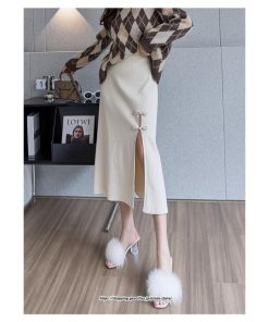 スカート | ニットレディース ボトムス  ロング 秋冬 40代 50代 暖か コーデ 送料無料 スリット 着痩せ 韓国ファッション セクシー ハイウエスト Aライン