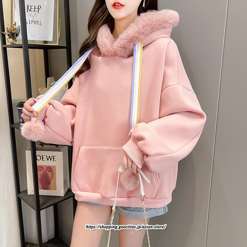 パーカー | レディース 裏ボア 裏起毛 防寒 フード付き スウェット トップス 秋 冬 あったか ゆったり 韓国風 カジュアル 体型カバー 暖かい 安い