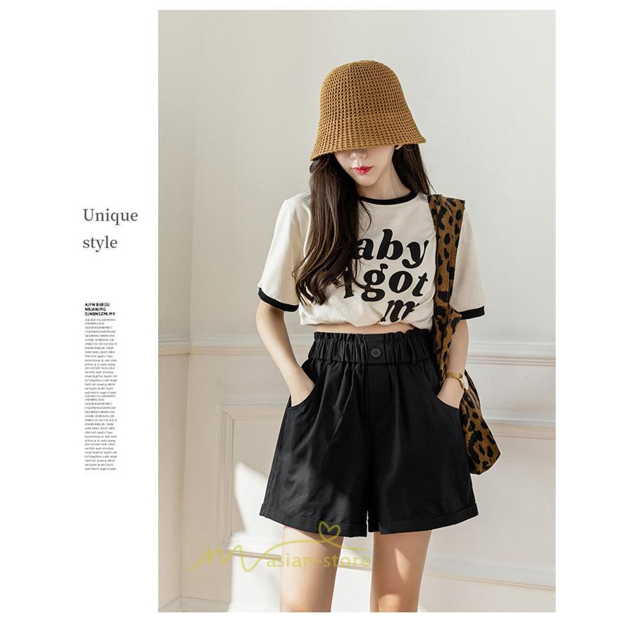 ショートパンツ | パンツ ハイウエスト 無地 美脚 カジュアル シンプル レディース 春 夏 新作 2022 ボトムス 韓国風 ゆったり ズボン 日常 短パン お出かけ