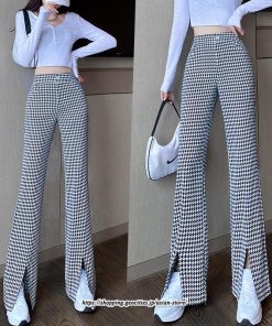 チノ・テーパード・ジョガー・スキニーパン | パンツ レディース フレアパンツ ロングパンツ 千鳥格柄 スリット カジュアル ハイウエスト ワイドパンツ トレンド おしゃれ 送料無料 楽ちん お出かけ かわいい
