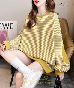 パーカー | トレーナー レディース 長袖 切り替え プルオーバー 大きいサイズ オーバーサイズ ルームウェア ビッグシルエット ボーダー柄 部屋着 お出かけ