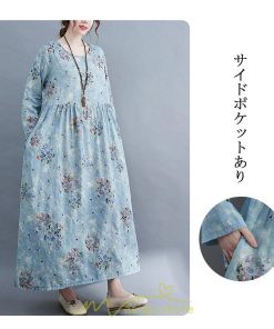 マキシ | 大きいサイズ レディース ワンピース ロング丈 マキシ丈 長袖 ぽっちゃり カワイイ オシャレ ゆったり お腹 お尻 グレー 腰周り 着痩せ 2022新作 体型カバー