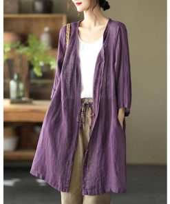 カーディガン | レディース リネン 麻混 ロング 春 秋 ゆったり 7分袖 40代 50代 無地 4色 冷え防止 透け感 羽織 初秋 30代 秋大きいサイズ 20代