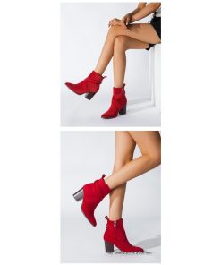 ショートブーツ | 大きいサイズ26.5cm レディース 上品 ブーツ 秋冬 春 チャンキーヒール 太ヒール ハイヒール サイドファスナー 大人 黒ブーツ ポインテッドトゥ