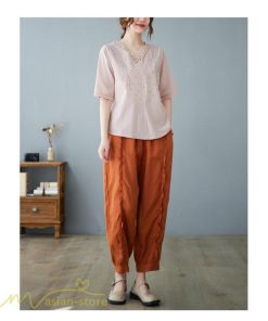 tシャツ・カットソー | Tシャツ ブラウス レディース Vネック カジュアル エレガント 半袖 30代 40代 カットソー 夏新作 おしゃれ 大きいサイズ 体型カバー コットン 麻混 ゆったり